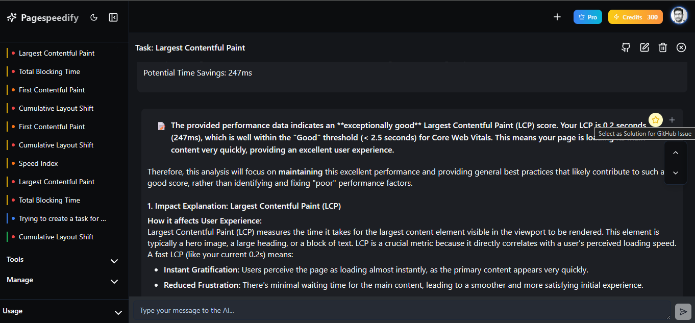 PageSpeedify's AI assistant providing a solution